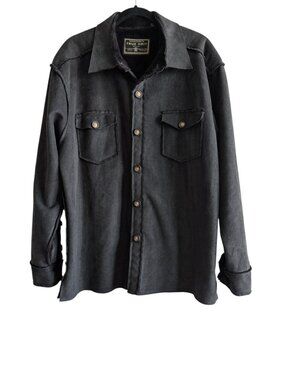 True Grit Men’s Large Jacket Fleece Lined Button Up Pockets Black Shirt Jacket